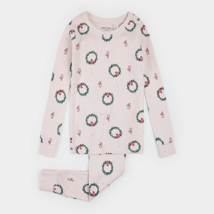 Pyjama deux-pièces Rose léger et couronnes Noël Petit Lem