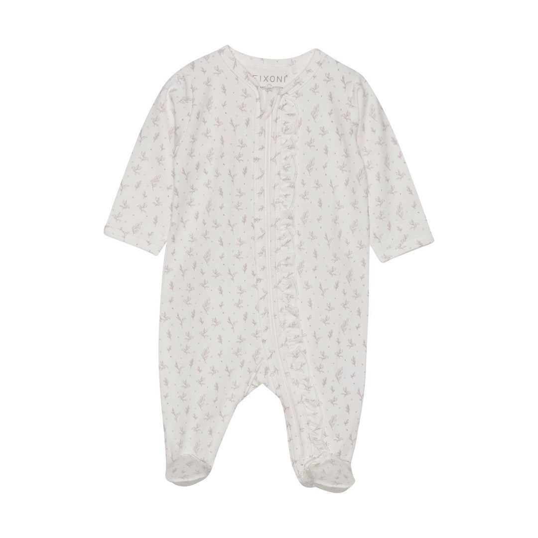 pyjama une pièce blanc feuillage mauve fermoir Fixoni vêtement enfant