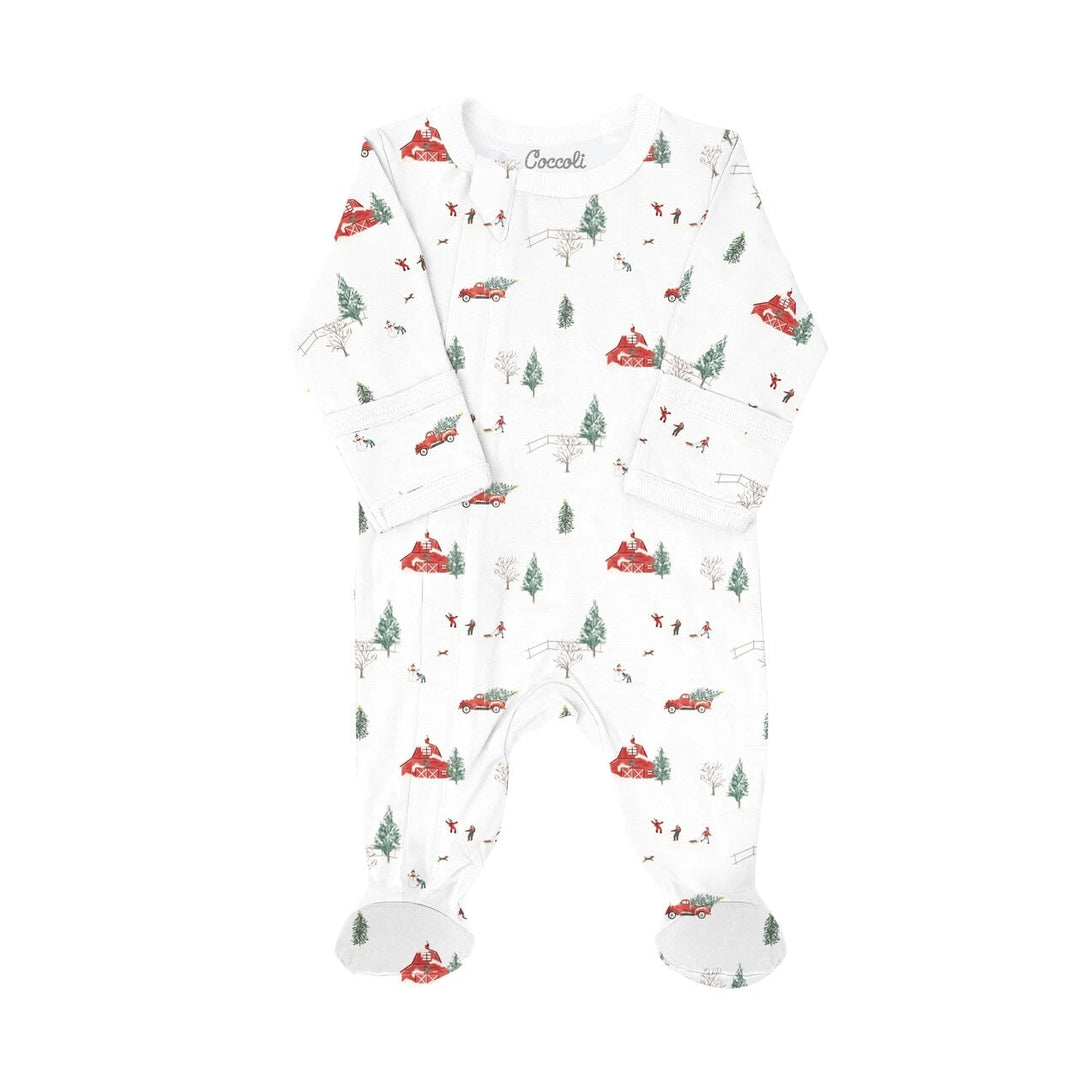 Pyjama coton modal Scène hivernale fond blanc Coccoli Noël Mlle et Coco