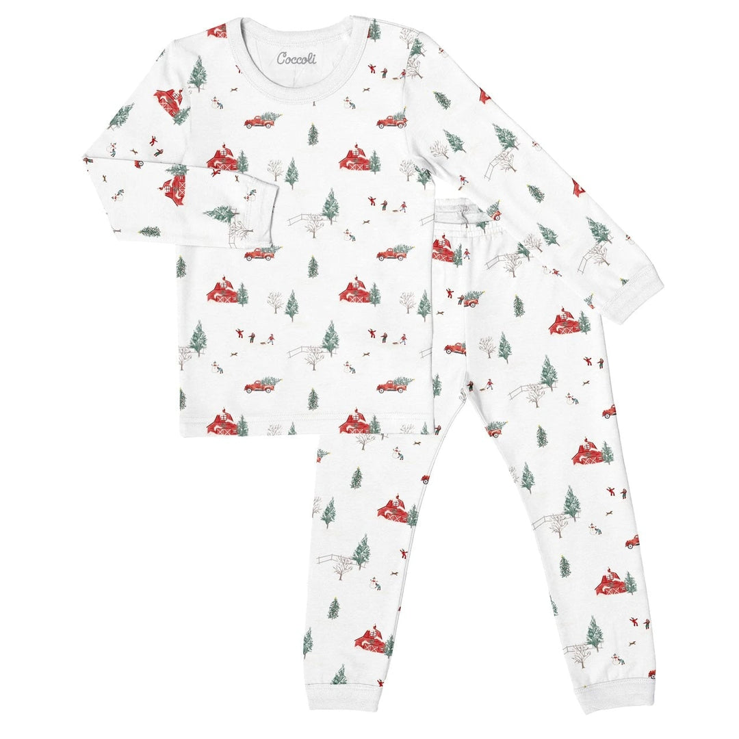 Pyjama 2 pièces coton modal Scène hivernale fond blanc Coccoli Noël Mlle et Coco