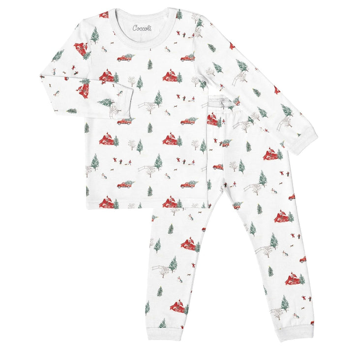 Pyjama 2 pièces coton modal Scène hivernale fond blanc Coccoli Noël Mlle et Coco