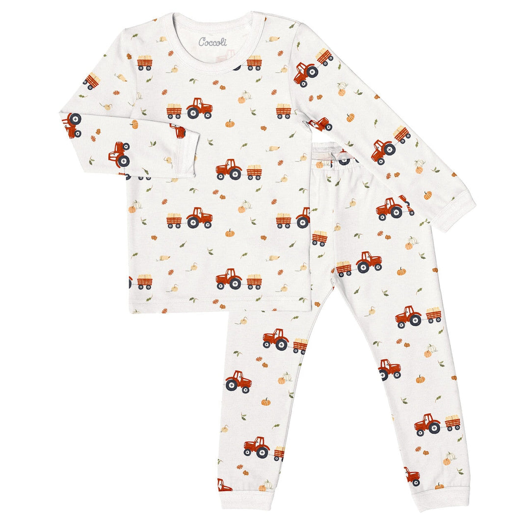 Pyjama tencel deux pièces long tracteurs et citrouilles Coccoli Mlle et Coco