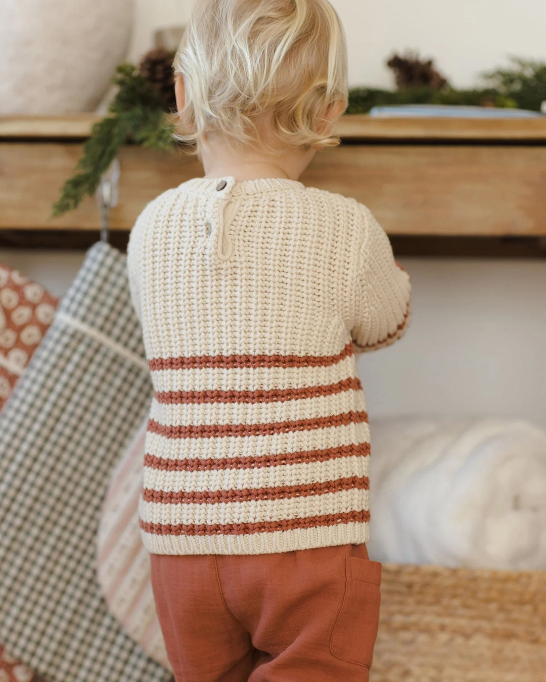 Pull en tricot rayé beige et cannelle Quincy Mae Mlle et Coco