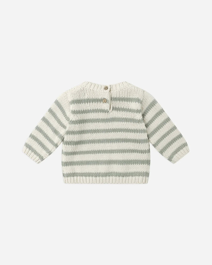 Pull tricot beige rayé sauge Quincy Mae Mlle et Coco