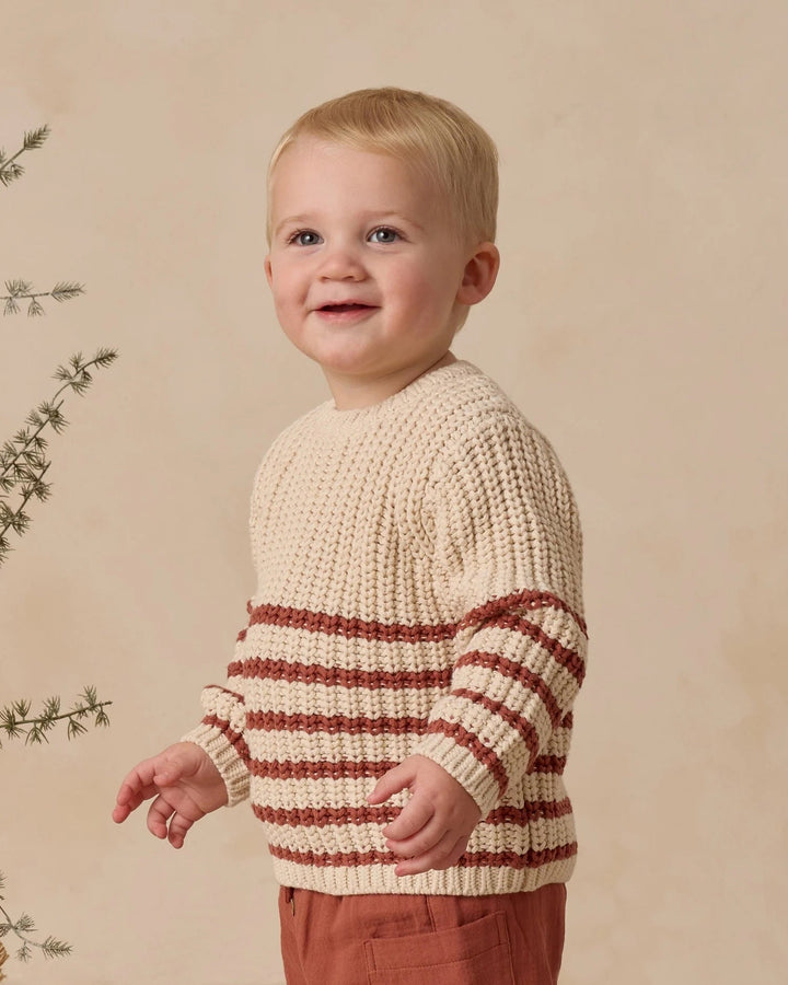 Pull en tricot rayé beige et cannelle Quincy Mae Mlle et Coco