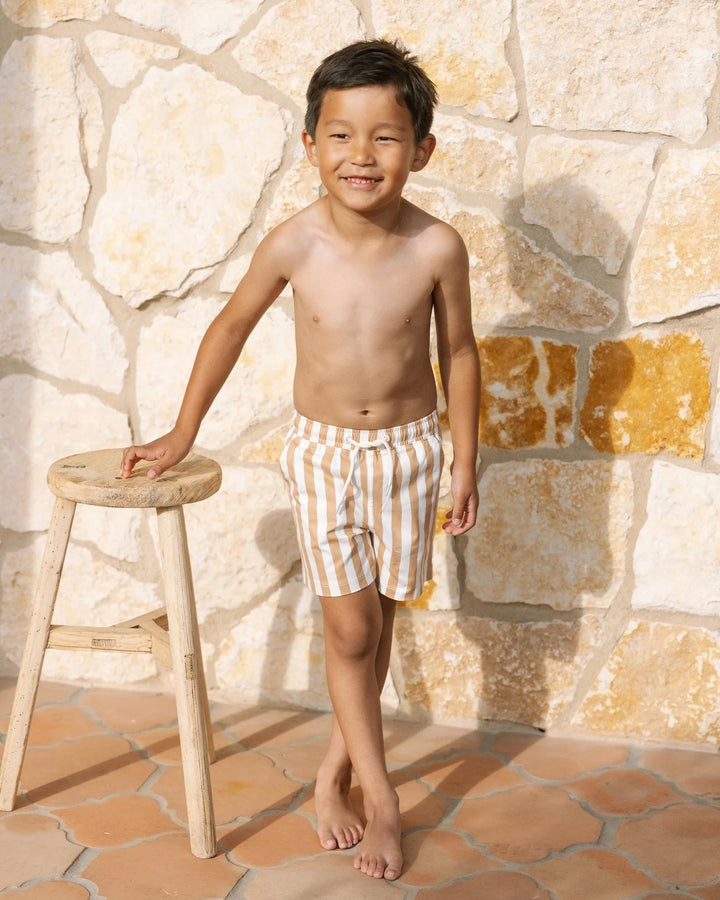Short maillot de bain ivoire rayé caramel Rylee + Cru Mlle et Coco