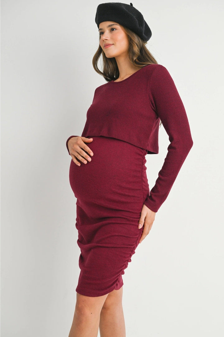 Robe maternité et allaitement manches longues Bourgogne Hello Miz Mlle et Coco