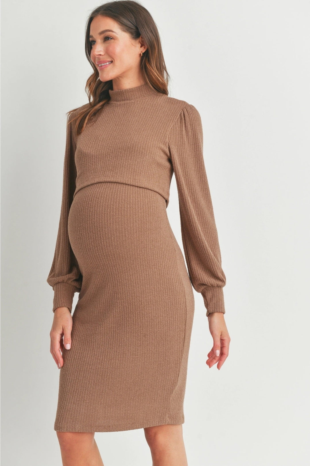 Robe maternité et allaitement double couche à col montant Brun Hello Miz Mlle et Coco