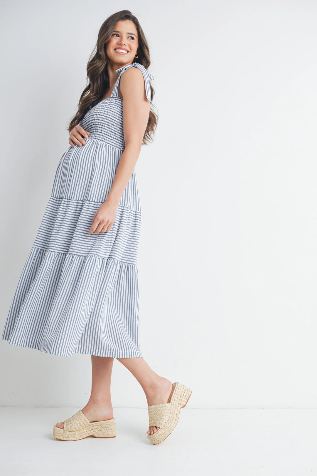 robe maternité denim blanc rayé Hello Miz Mlle et Coco