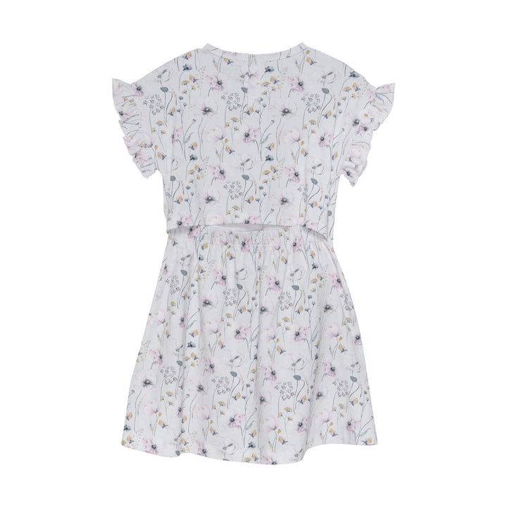robe manches courtes blanc cassé fleur rose bleu Minymo vêtement