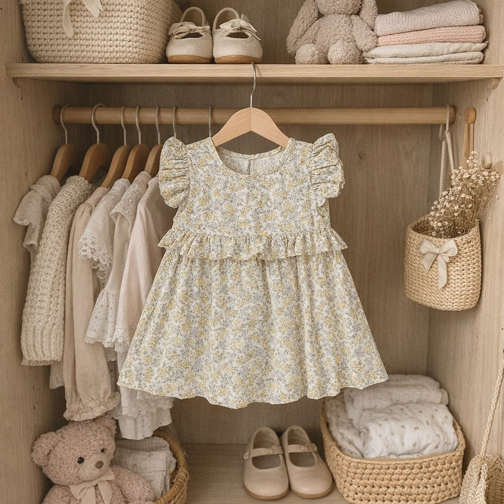 Robe et culotte assortie - Fleuri jaune - Rylee + Cru