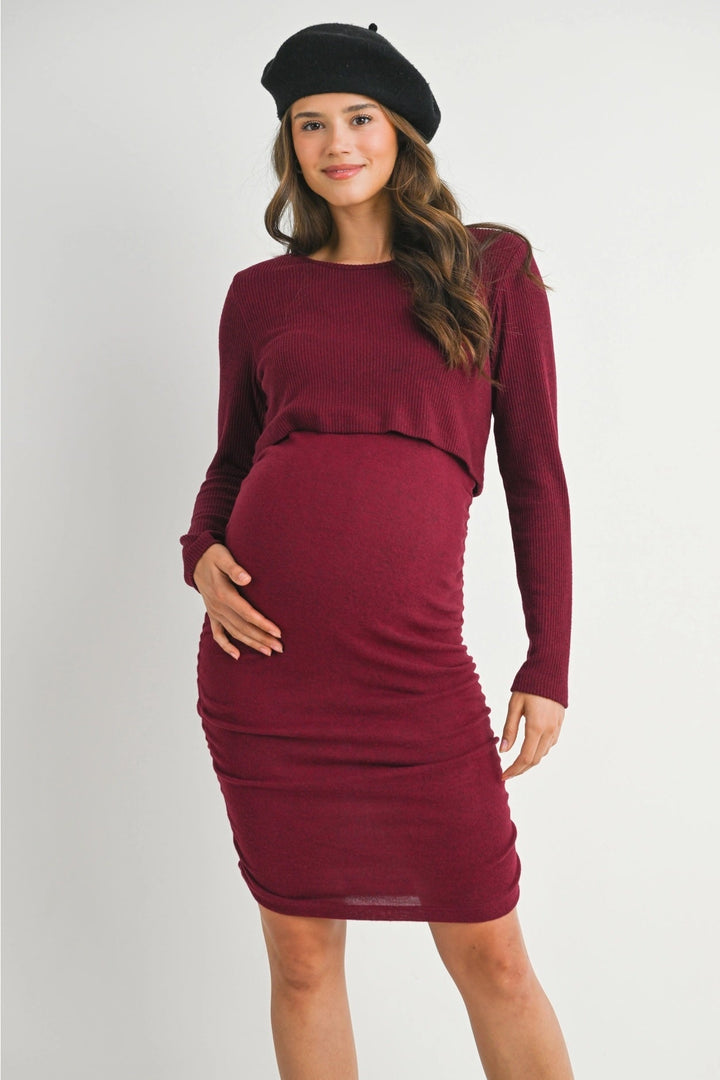 Robe maternité et allaitement manches longues Bourgogne Hello Miz Mlle et Coco