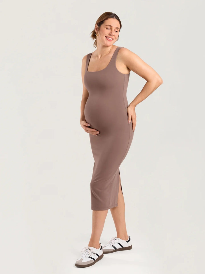 Robe midi moulante de maternité brun violet Momanda Mlle et Coco