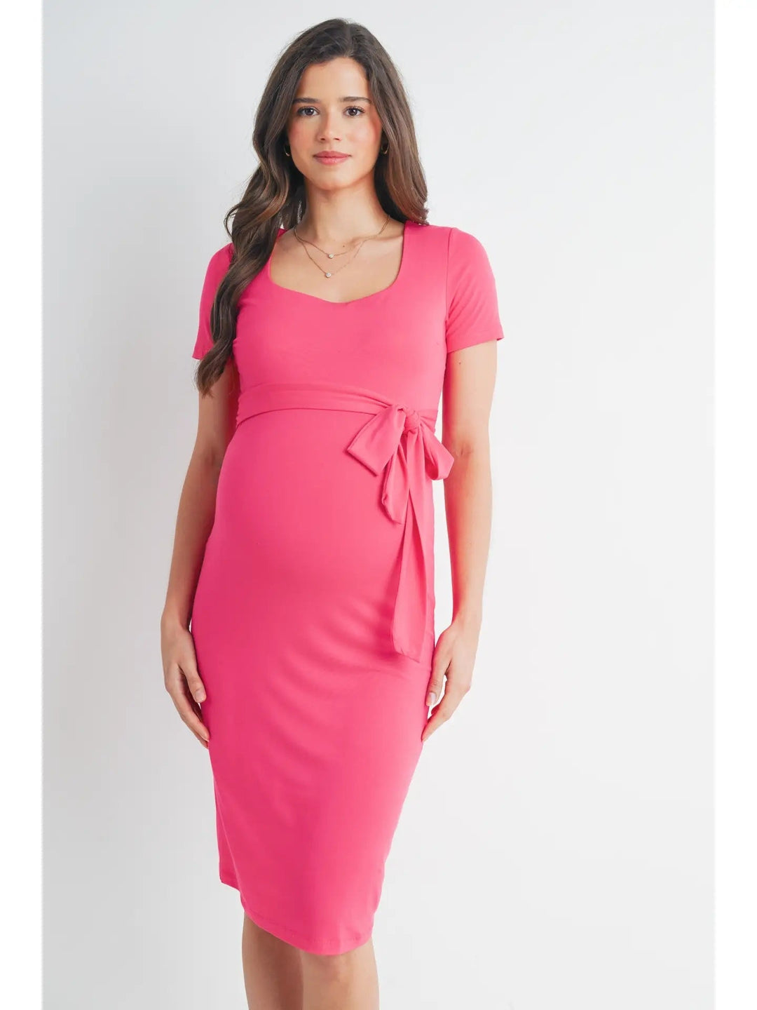 Robe de maternité mi-longue à encolure carrée avec ceinture corail Hello Miz Mlle et Coco