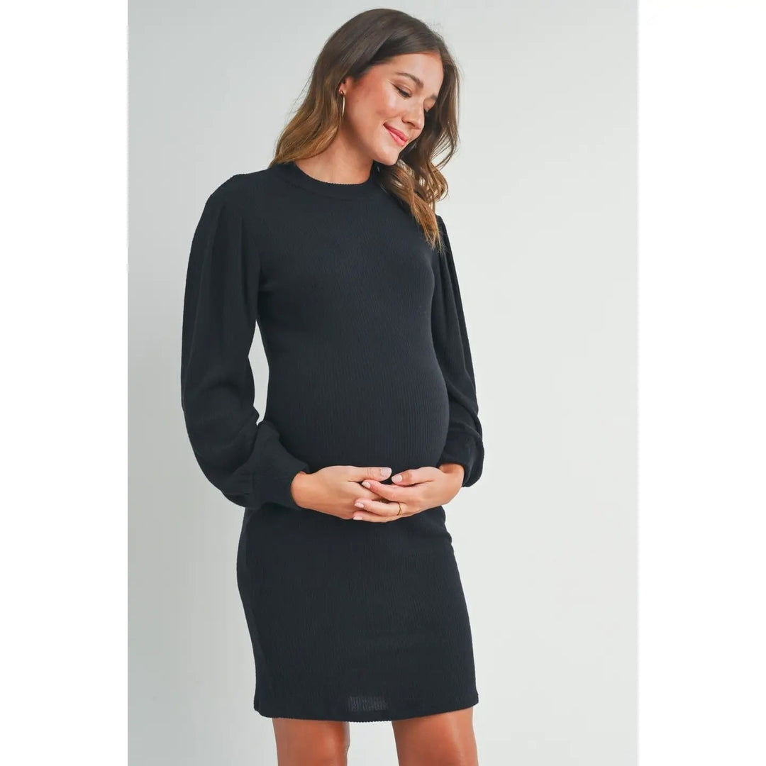 robe noir manches longues côtelé maternité Hello Miz