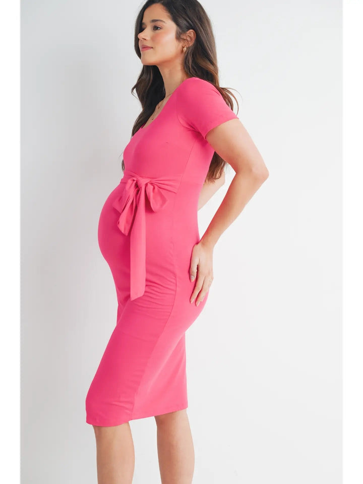 Robe de maternité mi-longue à encolure carrée avec ceinture corail Hello Miz Mlle et Coco