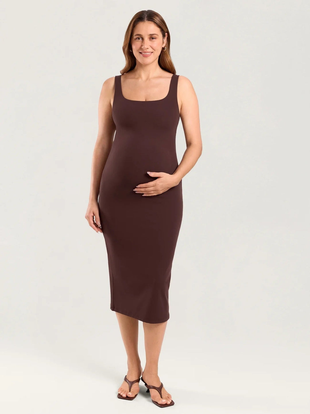 Robe midi moulante de maternité noisette Momanda Mlle et Coco