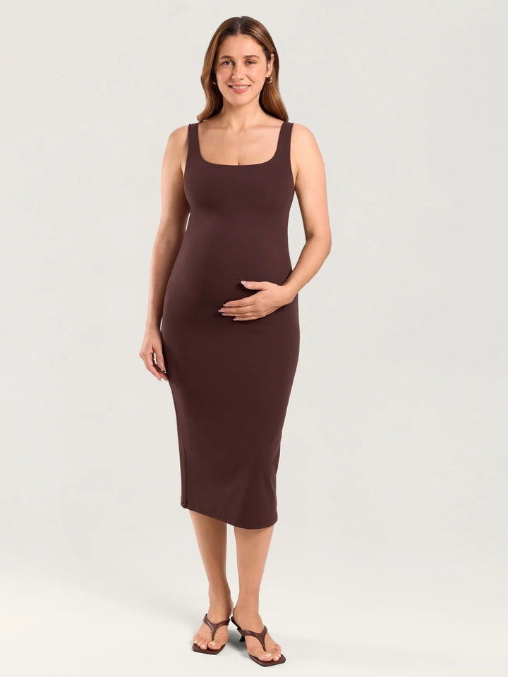 Robe midi moulante de maternité noisette Momanda Mlle et Coco