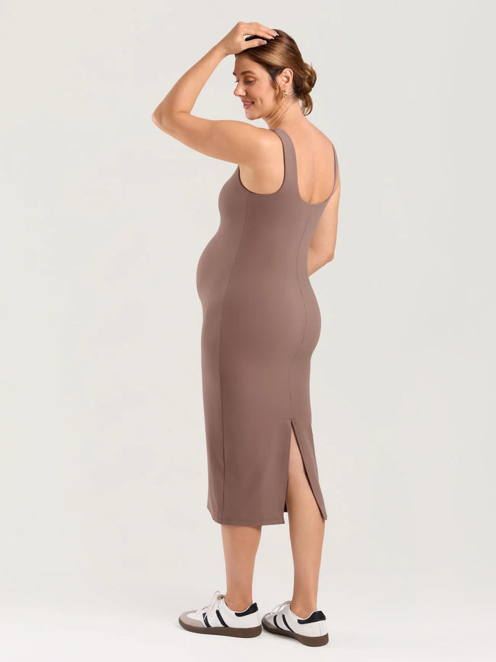 Robe midi moulante de maternité brun violet Momanda Mlle et Coco
