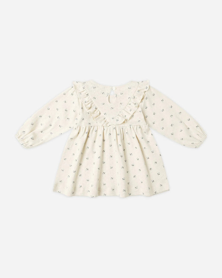 Robe à volants manches longues et culotte assortie Crème et fleurs bleues Quincy Mae Mlle et Coco