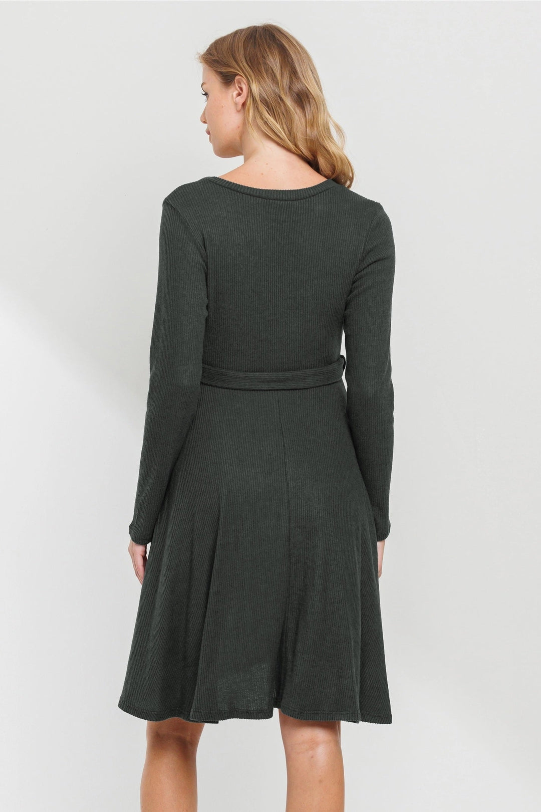 Robe de patineuse de maternité côtelée à manches longues vert foncé Hello Miz Mlle et Coco
