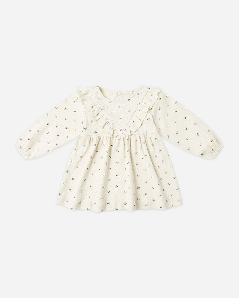 Robe à volants manches longues et culotte assortie Crème et fleurs bleues Quincy Mae Mlle et Coco