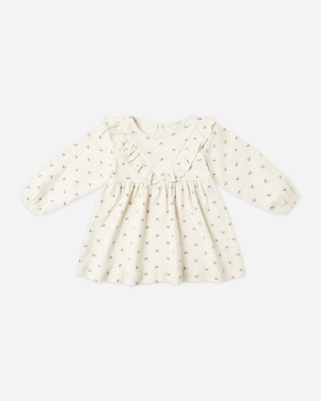 Robe à volants manches longues et culotte assortie Crème et fleurs bleues Quincy Mae Mlle et Coco