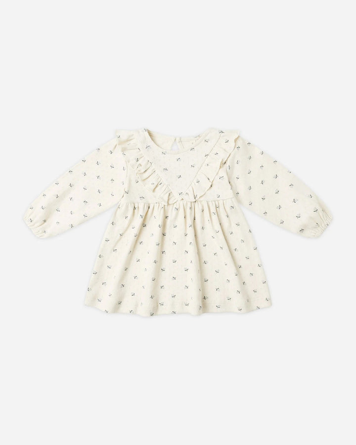 Robe à volants manches longues et culotte assortie Crème et fleurs bleues Quincy Mae Mlle et Coco