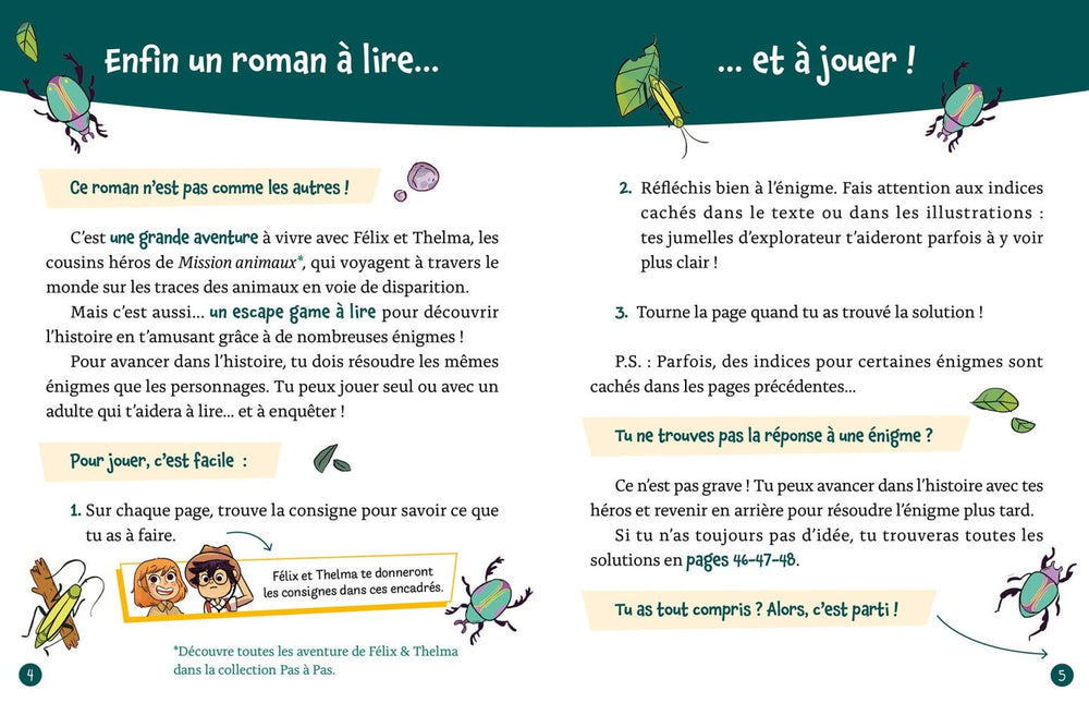 Livre roman énigme Mission animaux Auzou Mlle et Coco