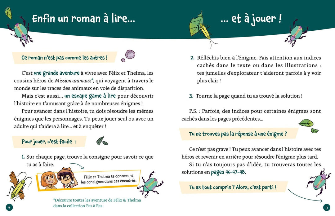 Livre roman énigme Mission animaux Auzou Mlle et Coco