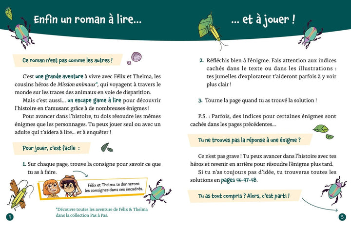 Livre roman énigme Mission animaux Auzou Mlle et Coco