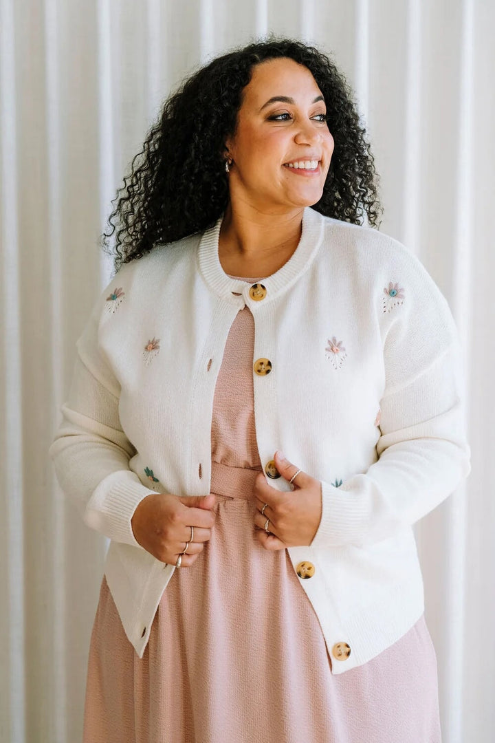 Rose maternité cardigan Martine broderie fleurs Mlle et Coco