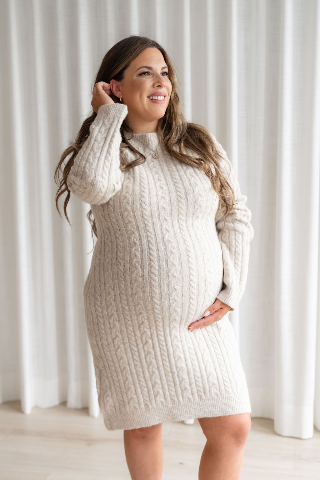 White Robe Maternité Longue Manches Longues Robe Longue Blanche