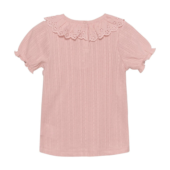 chandail manches courtes rose poudre dentelle collet vêtement En-Fant