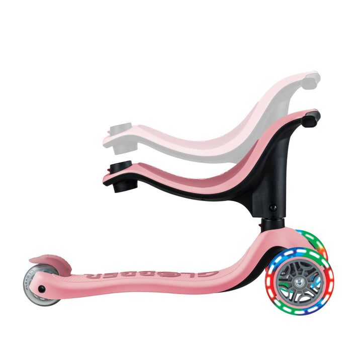 Trottinette évolutive 3-en-1 avec lumières rose pastel Globber Mlle et Coco