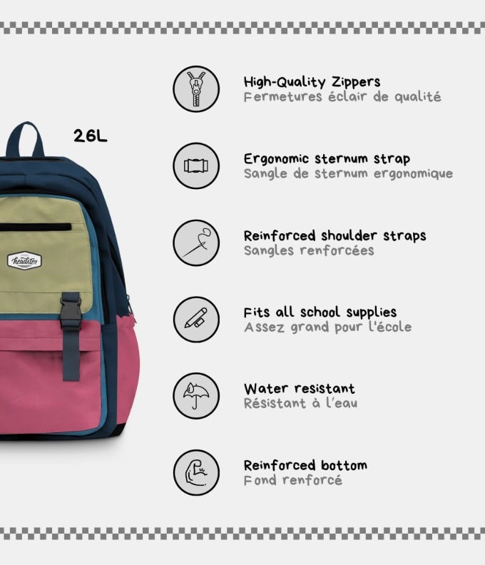 Sac à dos 26L rose vintage Headster Kids Mlle et Coco