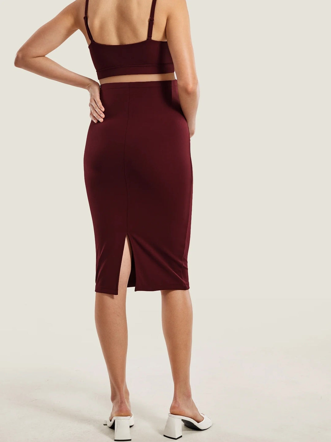 Jupe midi taille haute maternité Natrelax Rouge merlot Momanda