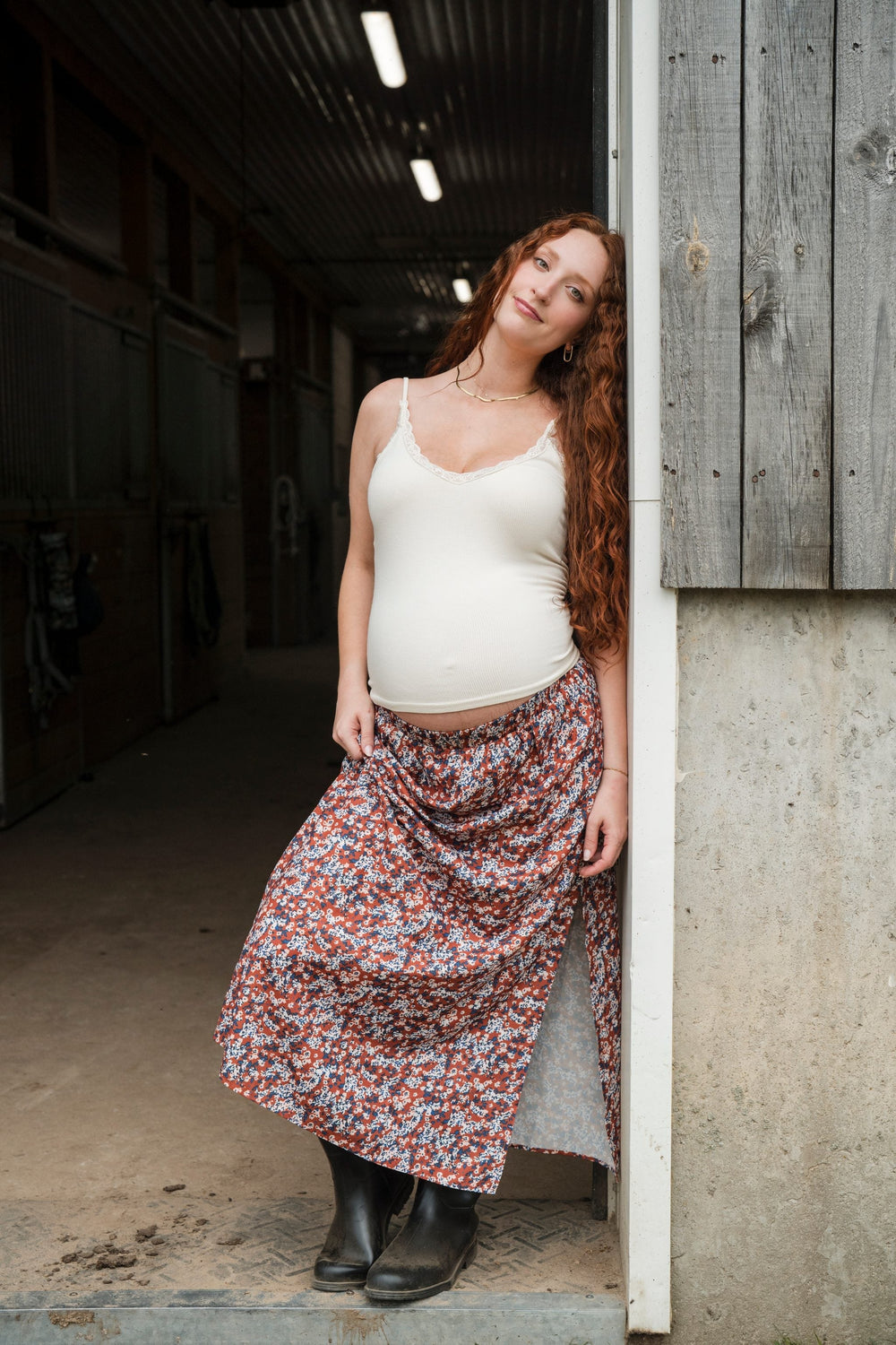 Jupe midi fleuri Combo rouille et bleu Rose Maternité