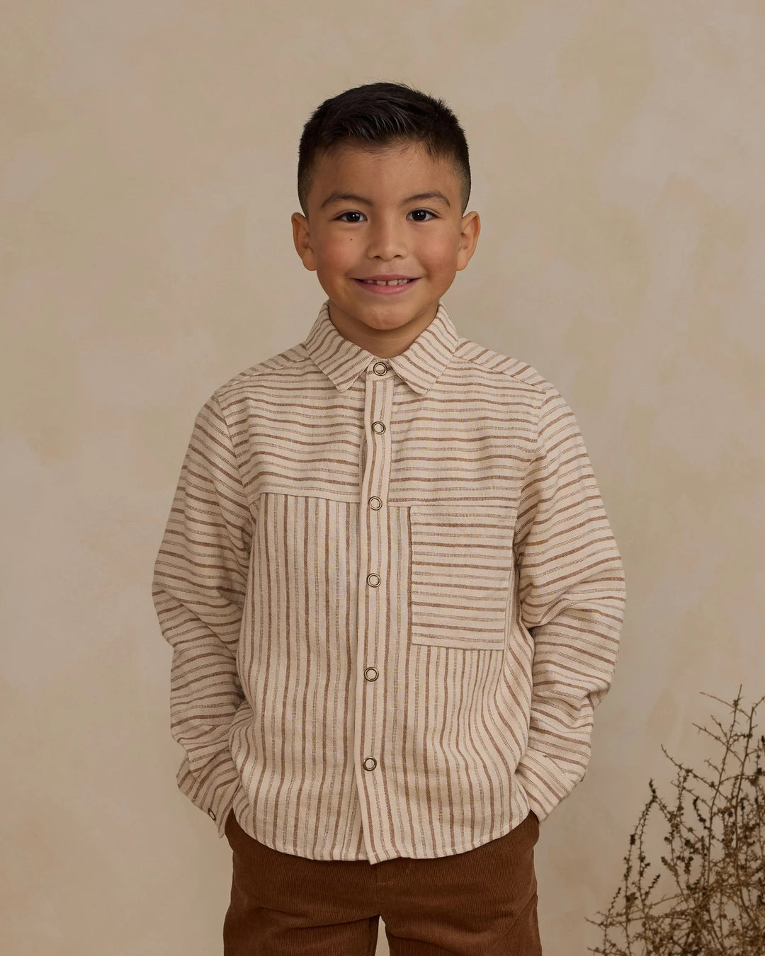 chemise manches longues rayés beige moka Rylee + Cru
