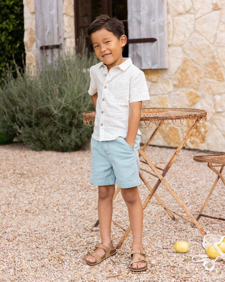 Chemise manches courtes ivoire carreaux bleu Rylee + Cru Mlle et Coco