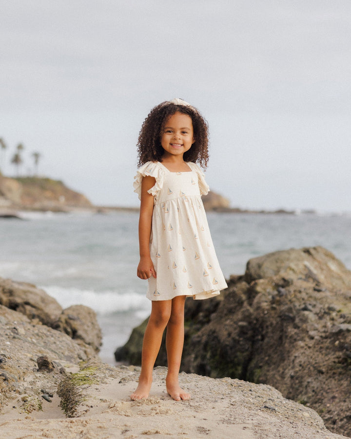 Robe à manches courtes ivoire motif voiliers Rylee + Cru Mlle et Coco