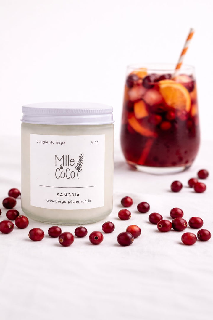 chandelle soya sangria canneberge pêche vanille Mlle et Coco