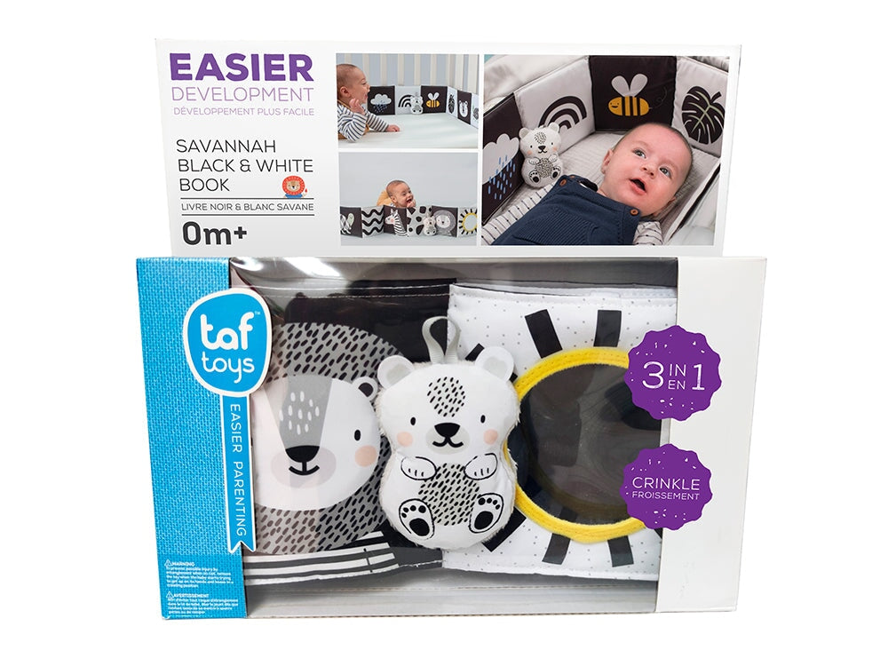livre éveil Savane noir et blanc Taf Toys jouet bébé