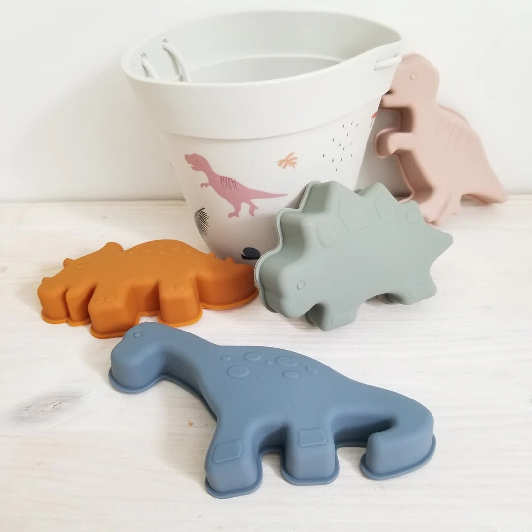 Sceau et jouets pour le sable en silicone - Dinosaures - Création Jade
