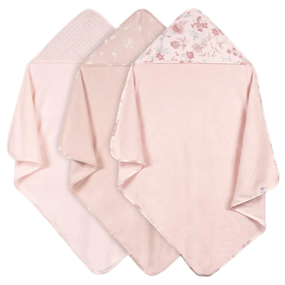 trio serviette capuchon rose floral Just born Mlle et Coco
