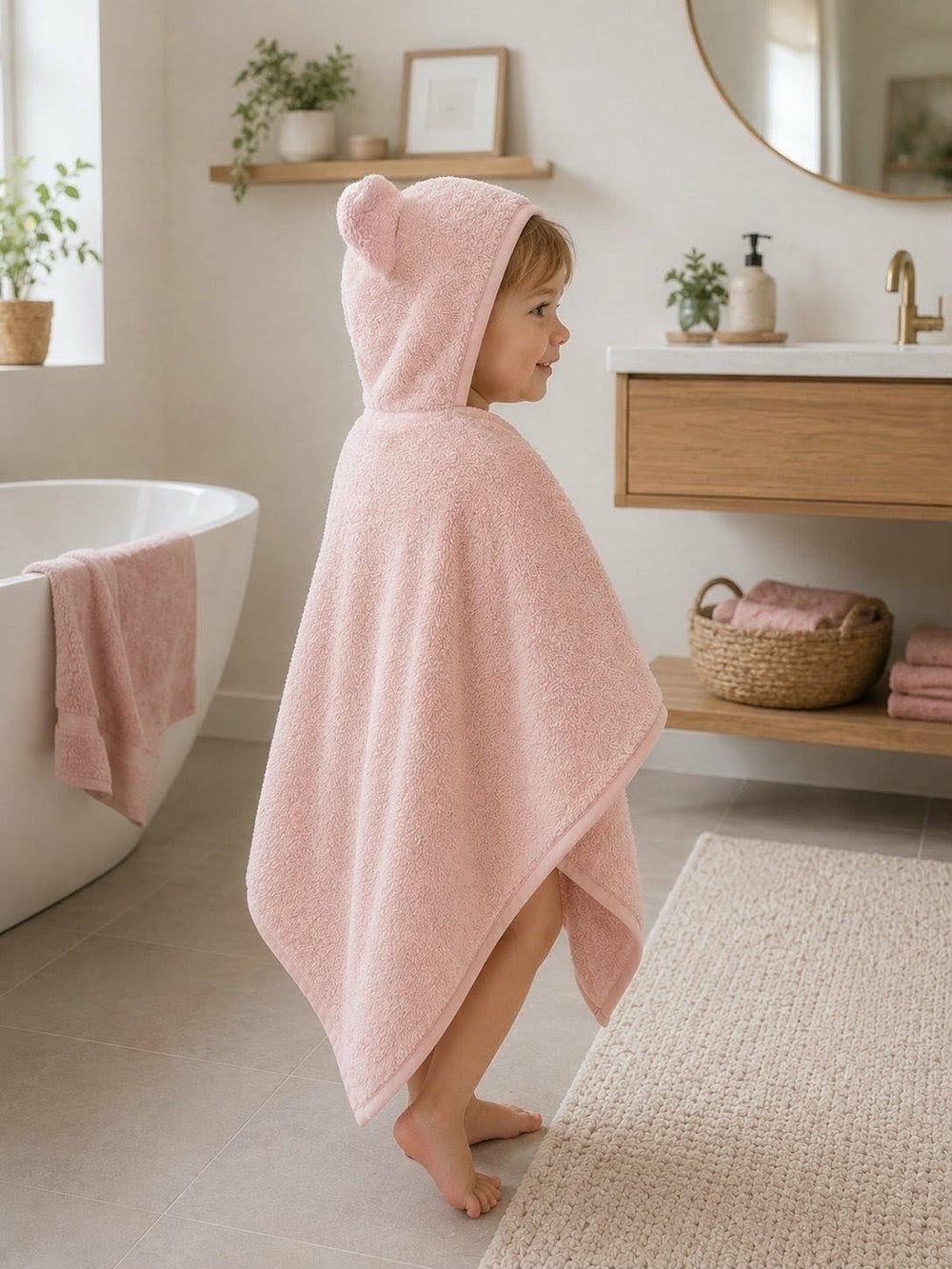 Serviette de bain à capuchon avec oreilles d'ourson Rose Mlle et Coco