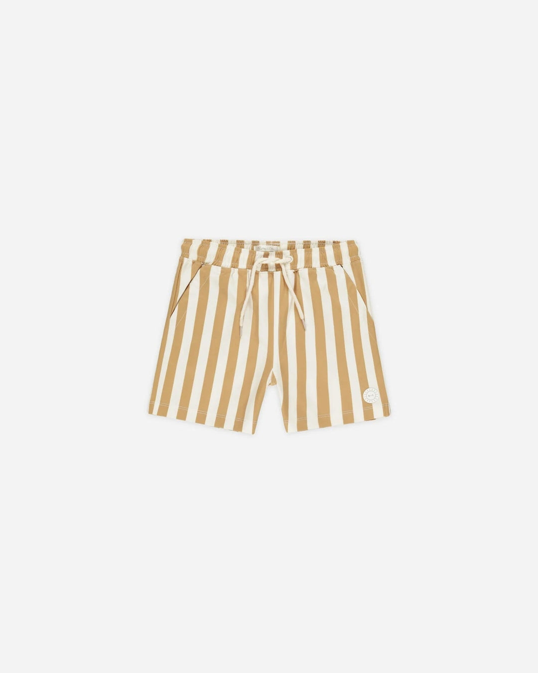 Short maillot de bain ivoire rayé caramel Rylee + Cru Mlle et Coco