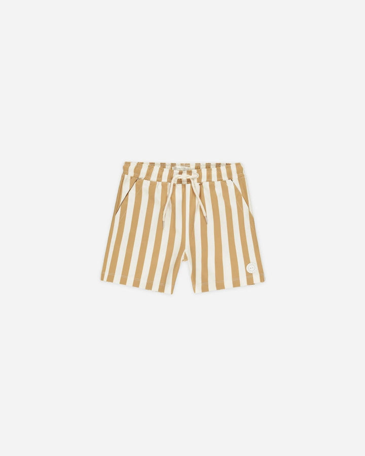 Short maillot de bain ivoire rayé caramel Rylee + Cru Mlle et Coco