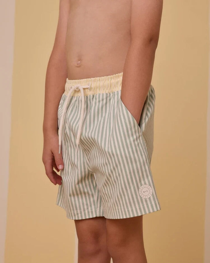 Short maillot de bain rayé vert Rylee + Cru Mlle et Coco