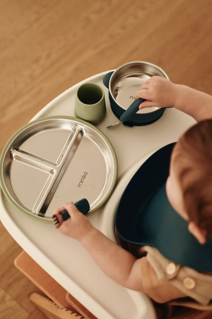 Assiette en acier inoxydable à succion en silicone Minika